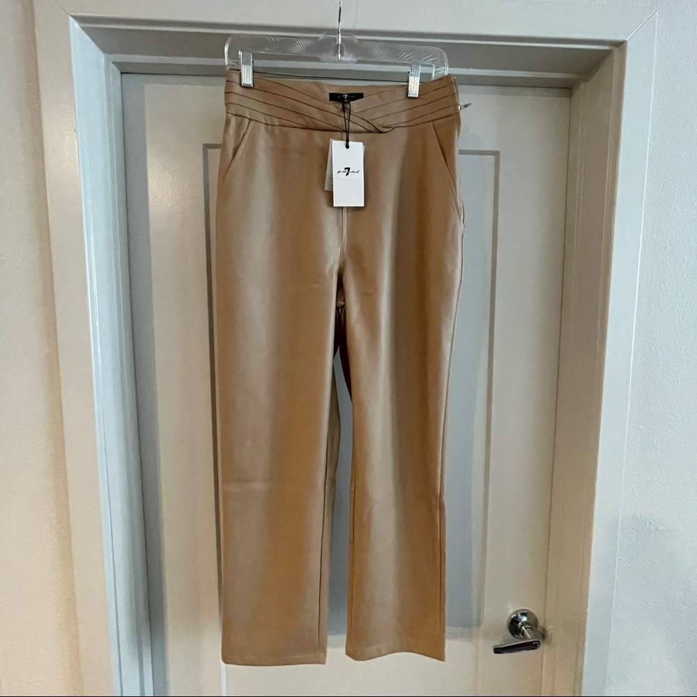 NWT 7 For All Mankind Faux Leather High Waist Ankle Pant w/ Faux Pockets in Tan